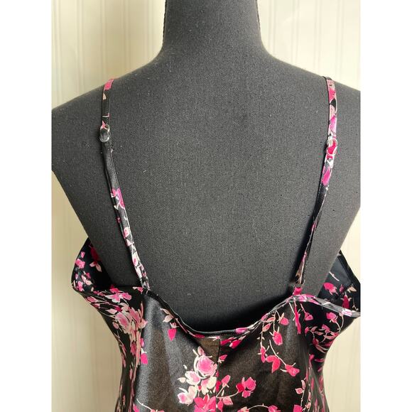 APT 9 Y2K Babydoll Satin Floral Lace Ruffle Hem Mini Dress Women's Size L Black - Picture 5 of 11